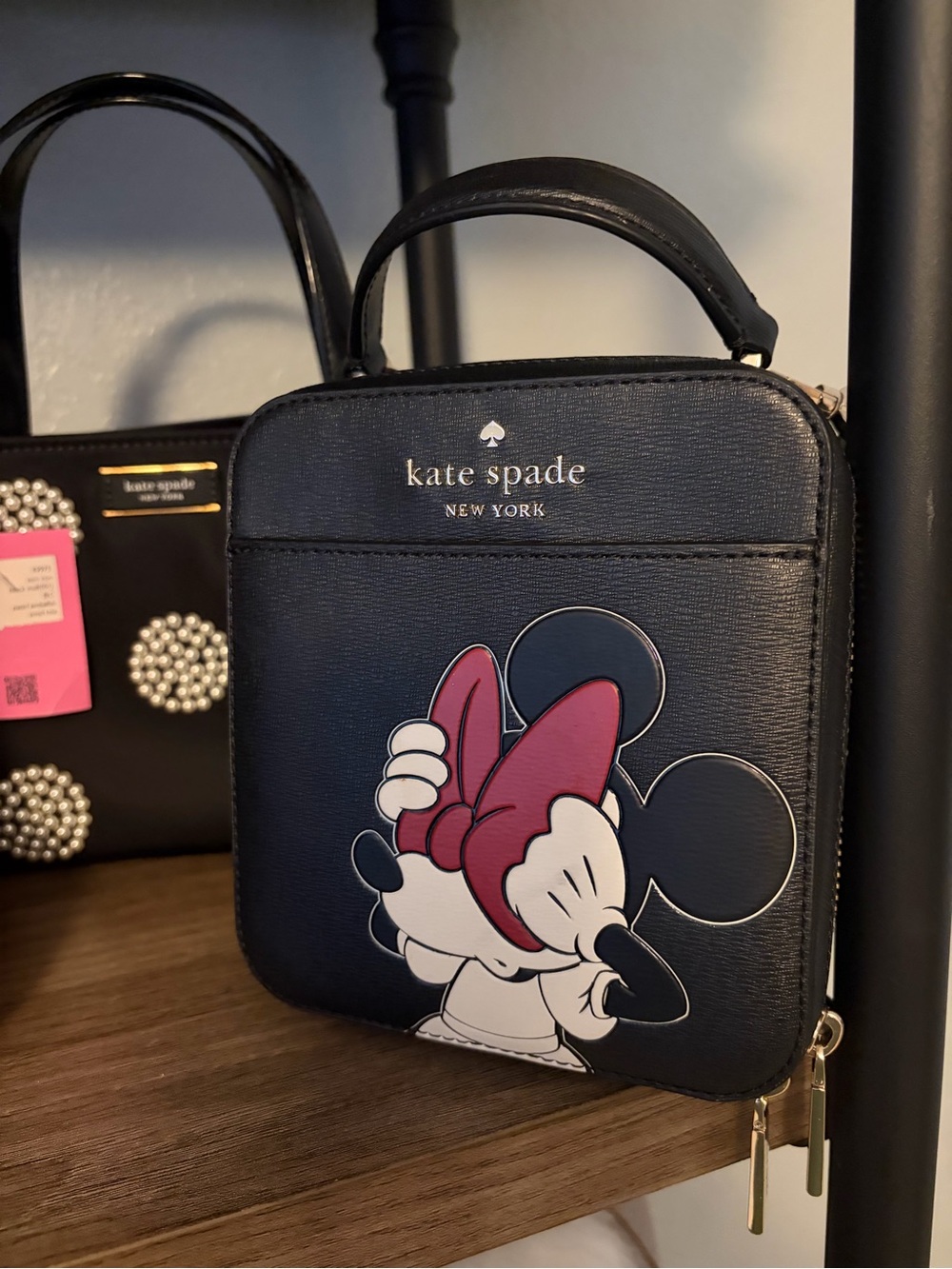 kate spade Black Minnie Mouse Crossbody Bag with Pink Bow